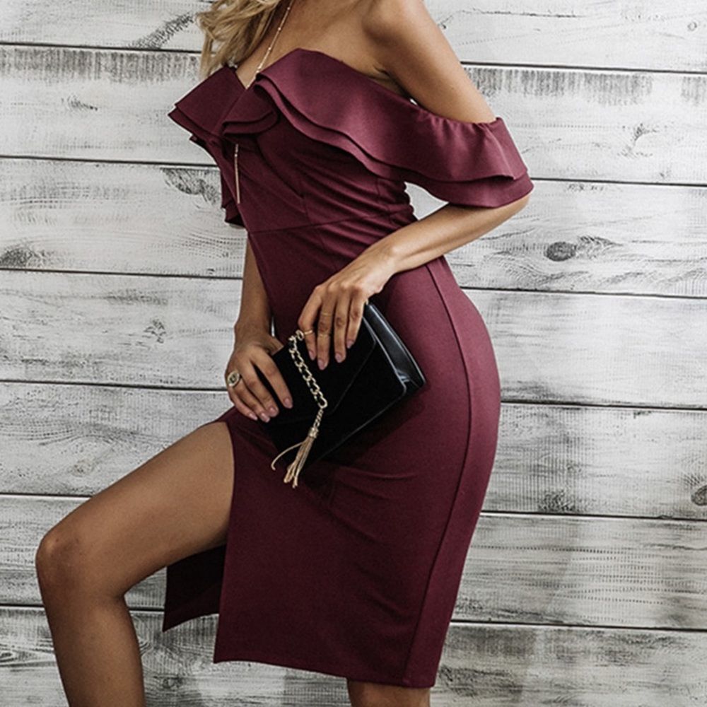 Sucrefas Dress Ruffle Accent Off The Shoulder Burgundy Size Small